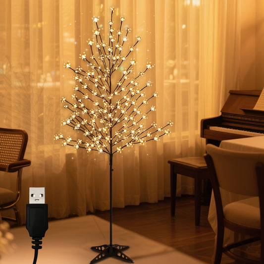 6.8ft USB Cherry Blossom Tree String Lights – 208 Warm Yellow LEDs, IP44 Waterproof, Easy Assembly for Indoor & Outdoor Décor