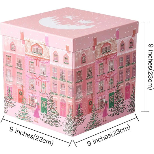 Pink Collapsible Christmas Gift Box with Lid & Ribbon