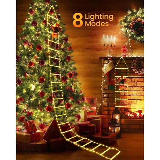 10ft Outdoor LED Ladder Lights with Climbing Santa Claus – 8 Lighting Modes, Waterproof Christmas Decoration for Home, Yard, or Window