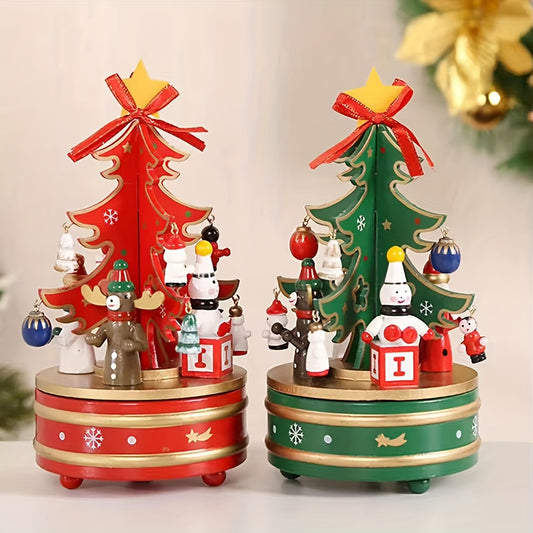 Wooden Carousel Horse Music Box – Classic Rotating Lullaby with Hand-Operated Mechanism, Vintage Room Decor Gift (Wood Grain Finish)