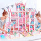 4-Story DIY Dollhouse Playset with Furniture & Figures – Pretend-Play House for Girls (11 Rooms, 4 Dolls)