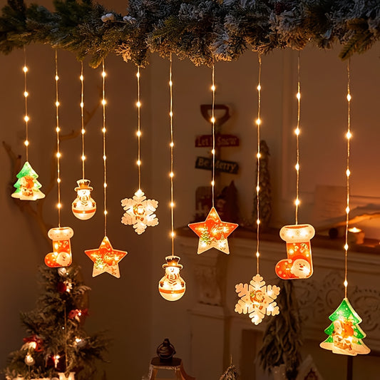 10pcs Christmas Hanging LED Ornament String Lights – 8 Modes