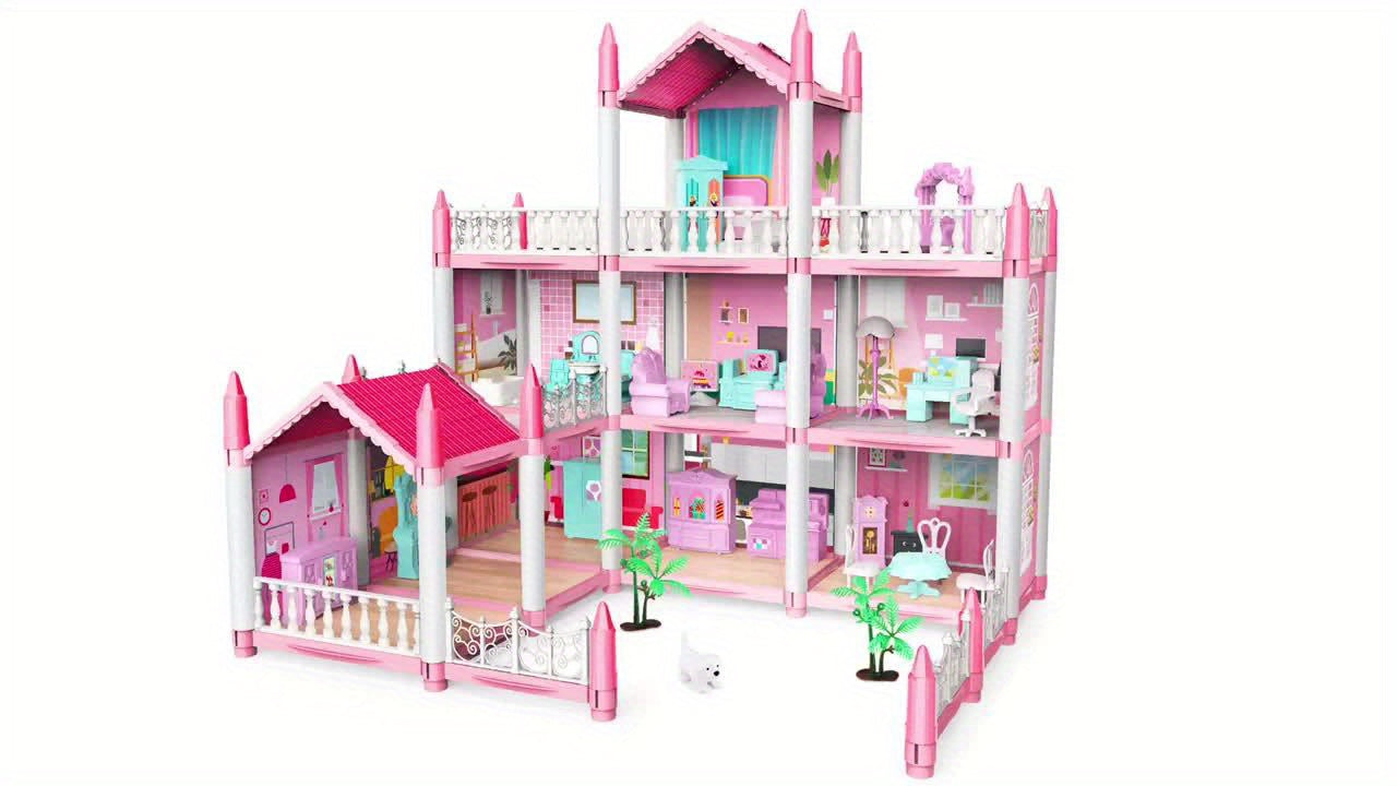 4-Story DIY Dollhouse Playset with Furniture & Figures – Pretend-Play House for Girls (11 Rooms, 4 Dolls)