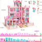 4-Story DIY Dollhouse Playset with Furniture & Figures – Pretend-Play House for Girls (11 Rooms, 4 Dolls)
