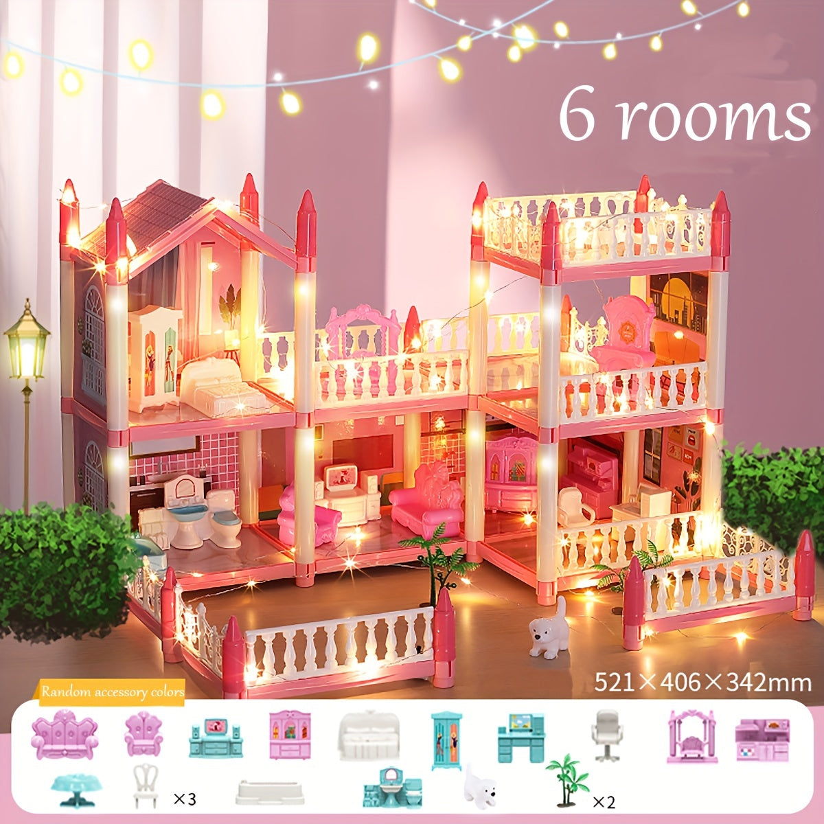 4-Story DIY Dollhouse Playset with Furniture & Figures – Pretend-Play House for Girls (11 Rooms, 4 Dolls)